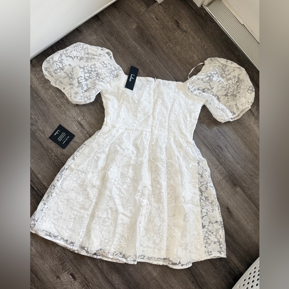 Lulus White Floral Sheer Lace Puff Sleeve‎ Mini Dress Party Cocktail - Picture 5 of 8